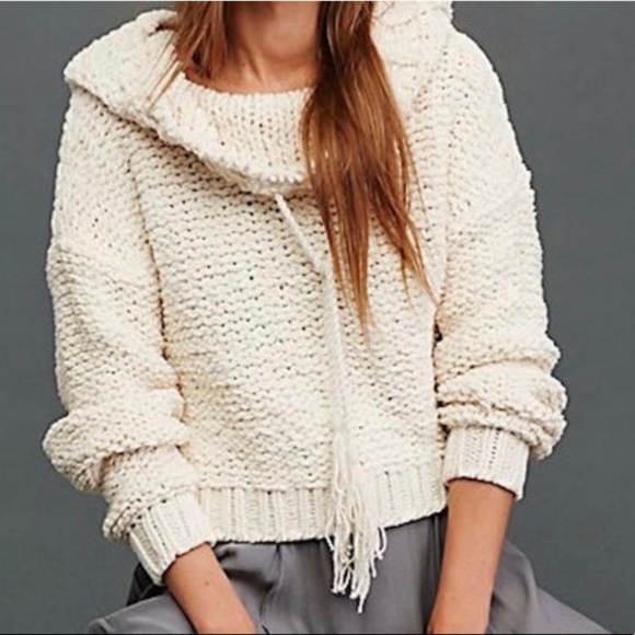 Free People Sweaters - Free People Crochet Knit Cropped Cowl Hoodie